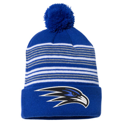 EMB FALCON LOGO - 12" Striped Pom-Pom Cuffed Beanie Thumbnail